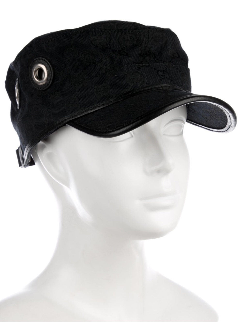 Gucci Black Cadet Cap with Silver Grommet Detail